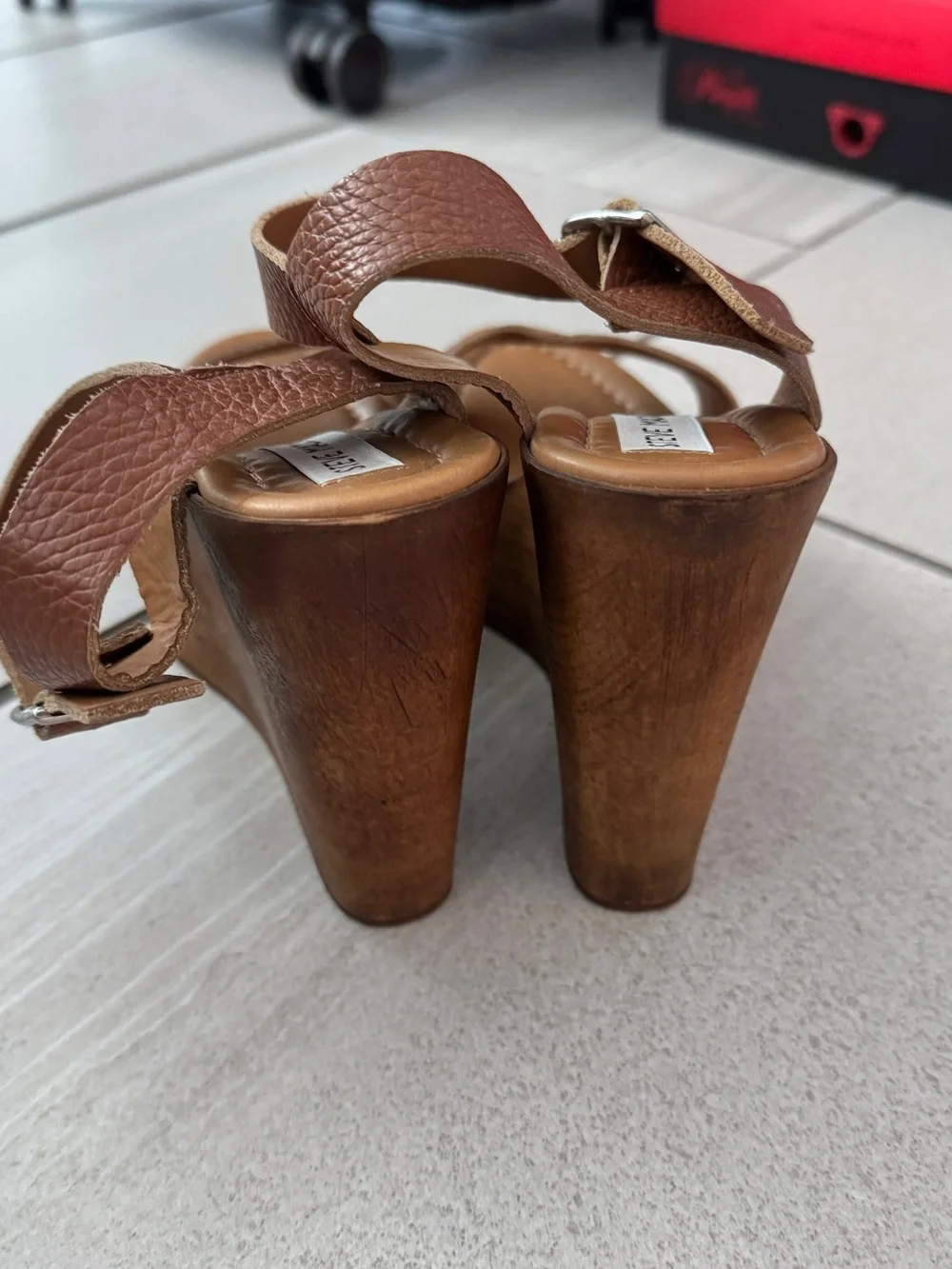 Steve Madden Brown Tan Platform Wedge Sandals with Ankle Strap